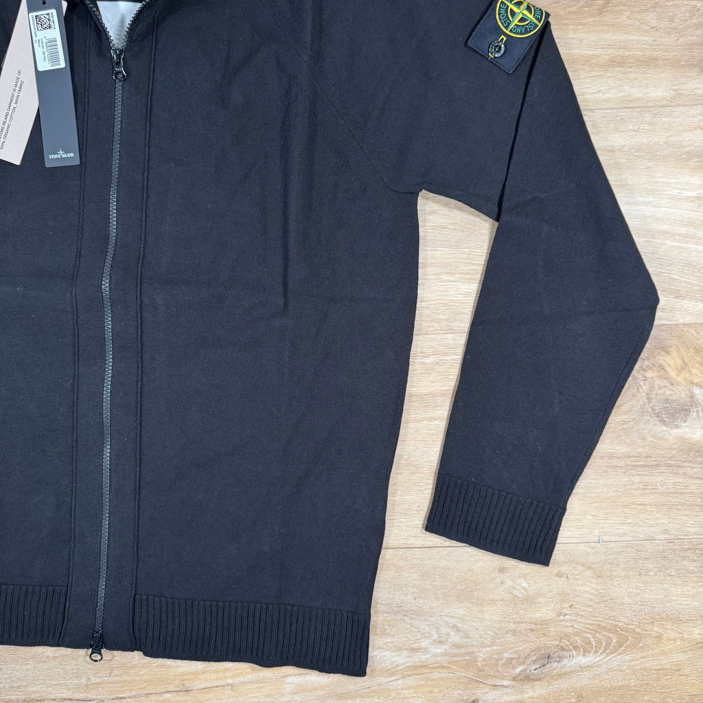 Stone Island Light Organic Cotton Knit Cardigan in Black Ironleague