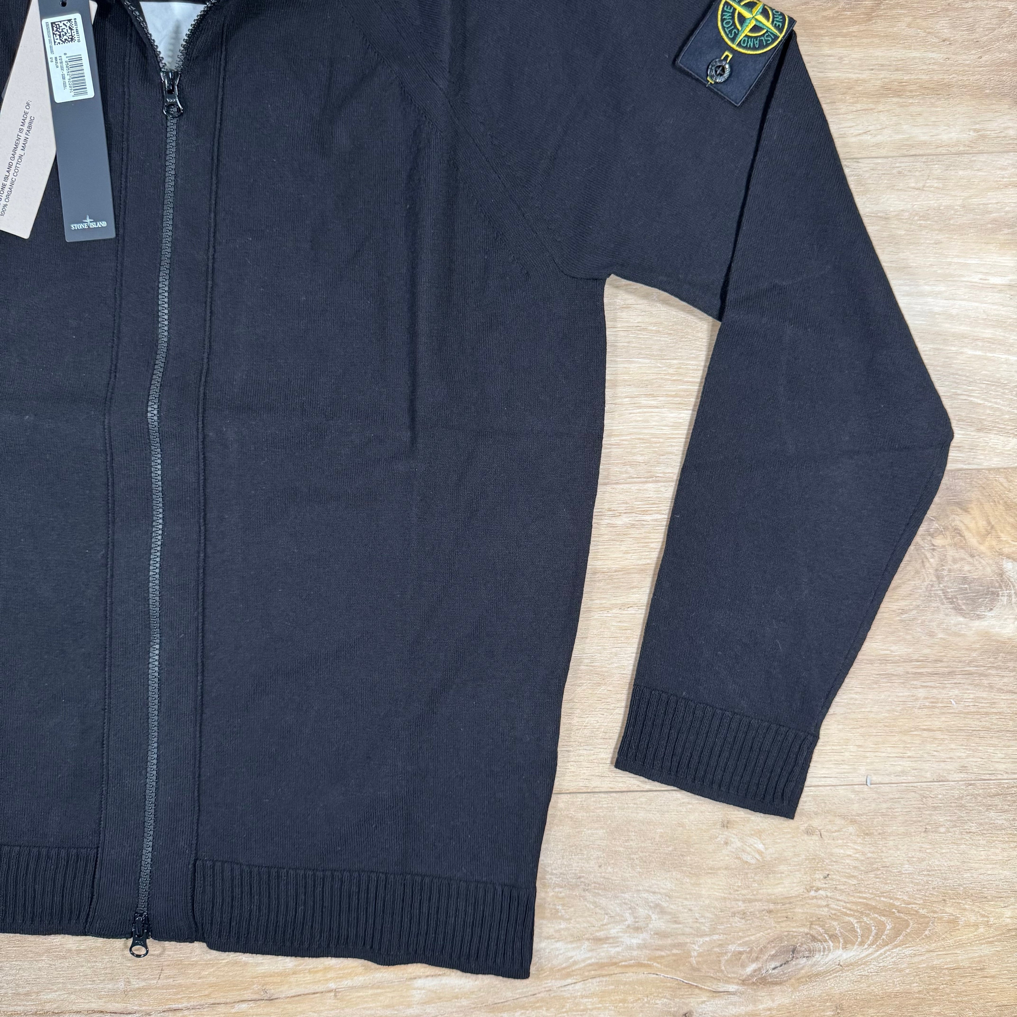 Stone Island Light Organic Cotton Knit Cardigan in Black Ironleague