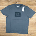 CP Company Stitch Block Logo T-Shirt in Stormy Weather - Blue Ironleague