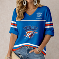 FINAL SALE - NEW CUSTOMIZED NBA01 OCT OKLAHOMA CITY THUNDER WOMEN'S HEART V-NECK LONG SLEEVE SHIRT