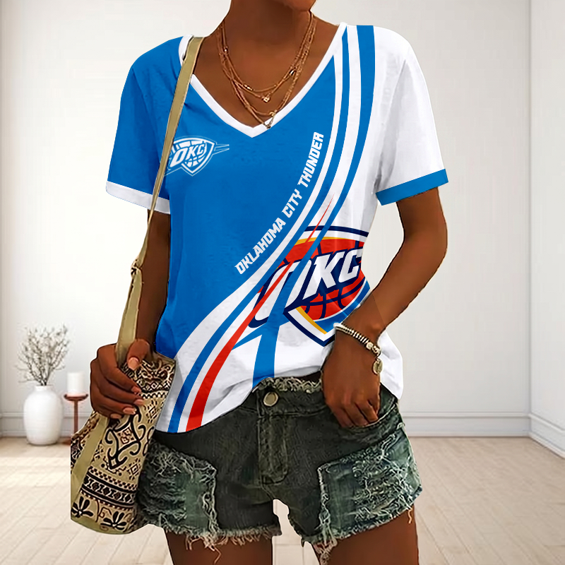 FINAL SALE - NEW CUSTOMIZED NBA01 OCT OKLAHOMA CITY THUNDER V-NECK FEMALE SHIRT