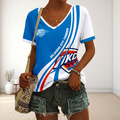 FINAL SALE - NEW CUSTOMIZED NBA01 OCT OKLAHOMA CITY THUNDER V-NECK FEMALE SHIRT