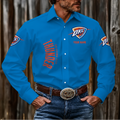 FINAL SALE - NEW CUSTOMIZED NBA01 OCT OKLAHOMA CITY THUNDER MEN'S LONG SLEEVE BUTTON-UP SHIRT