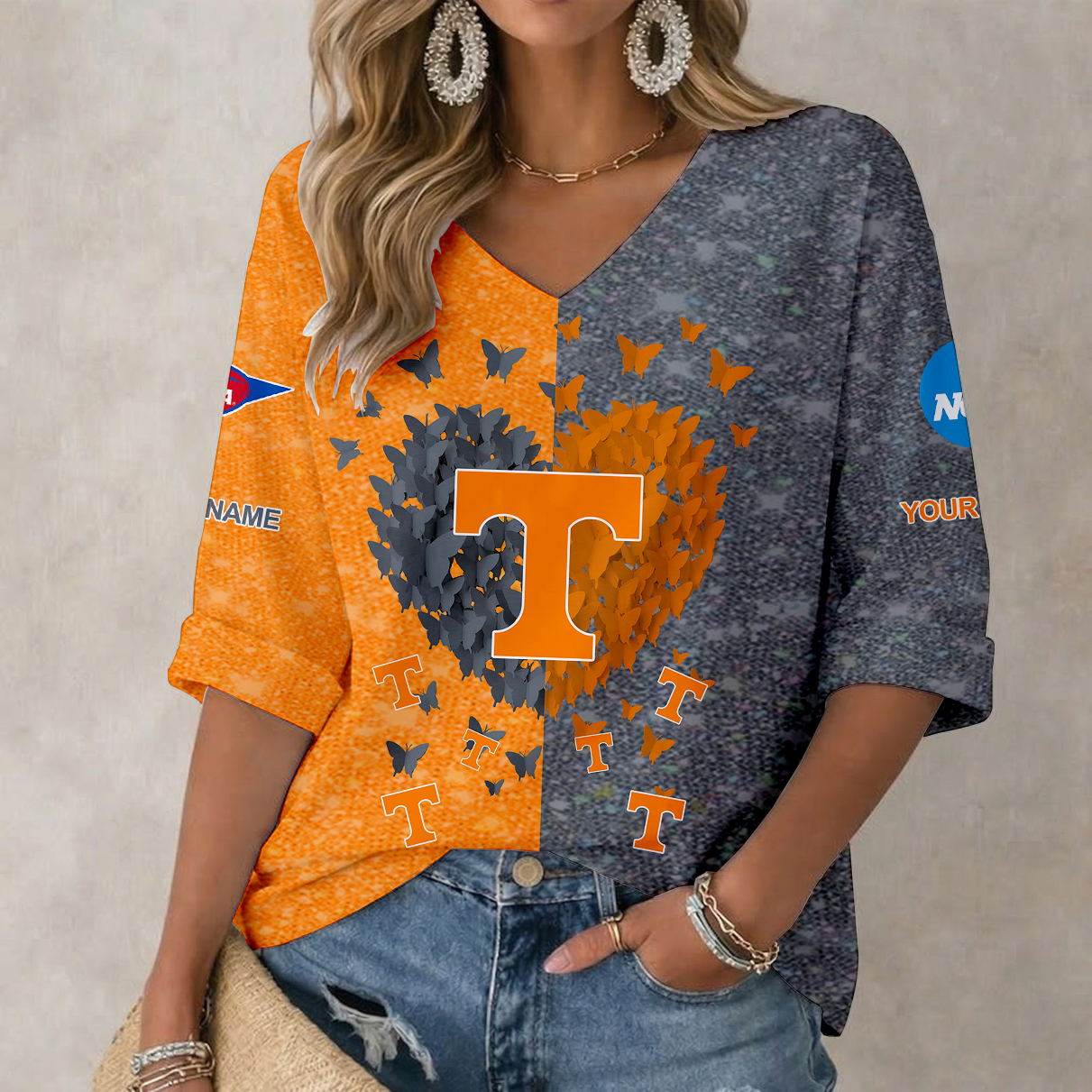 LIMITED DROP NCAA FBS01 TNV TN VOLUNTEERS WOMEN'S HEART V-NECK LONG SLEEVE SHIRT