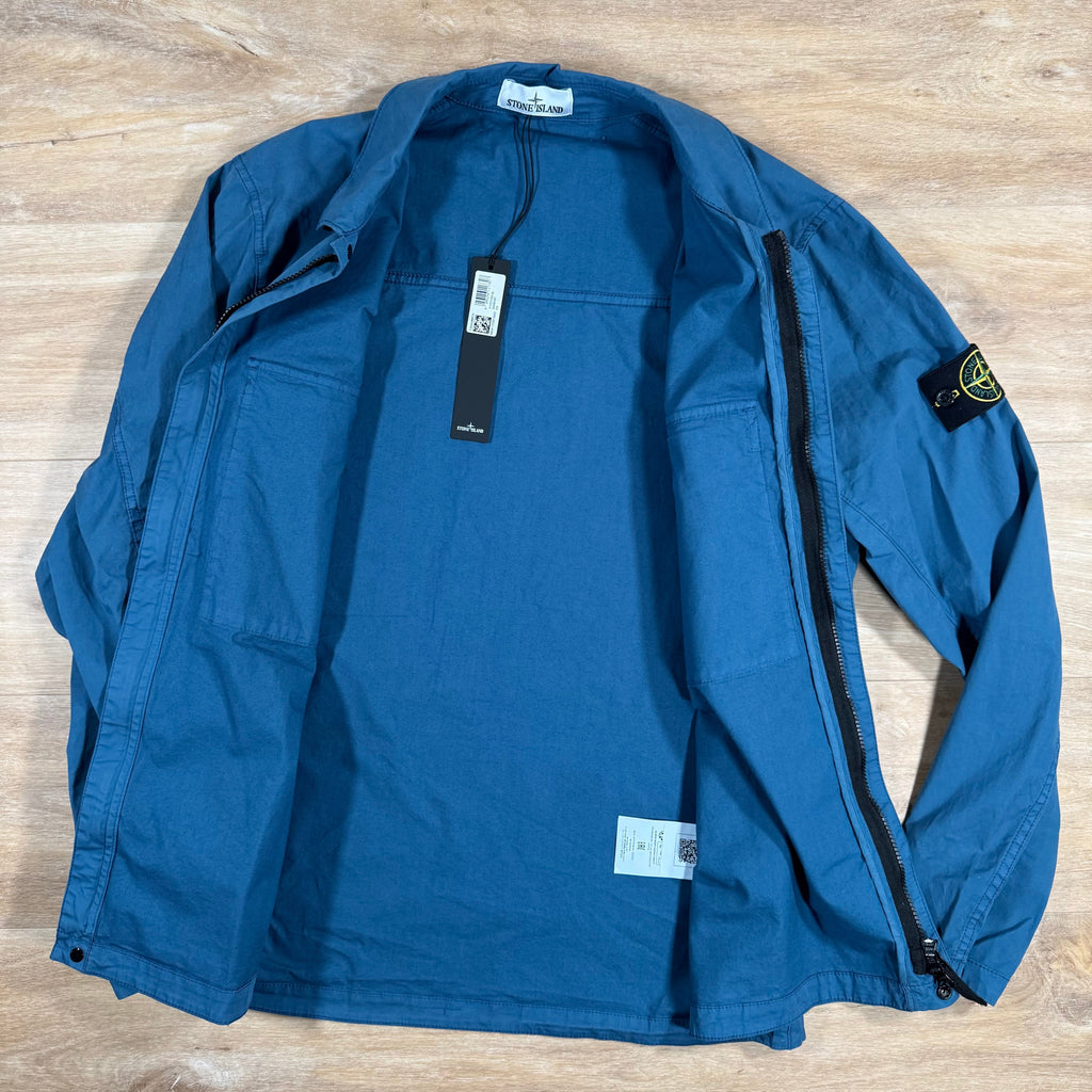 Stone Island Supima Twill Stretch-TC Overshirt in Avio Blue Ironleague