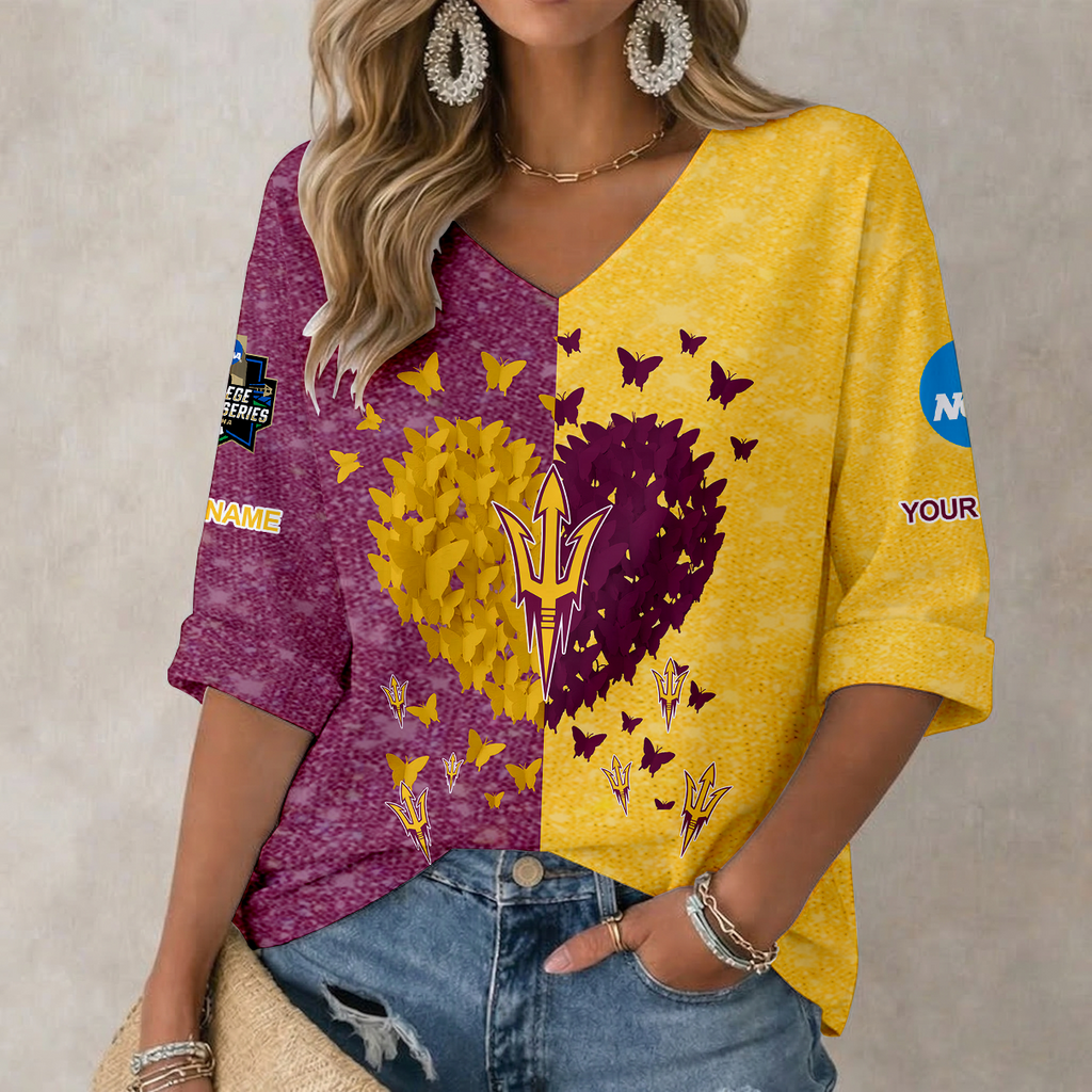 LIMITED DROP NCAA CWS02 ASS ARIZONA STATE SUN DEVILS WOMEN'S HEART V-NECK LONG SLEEVE SHIRT