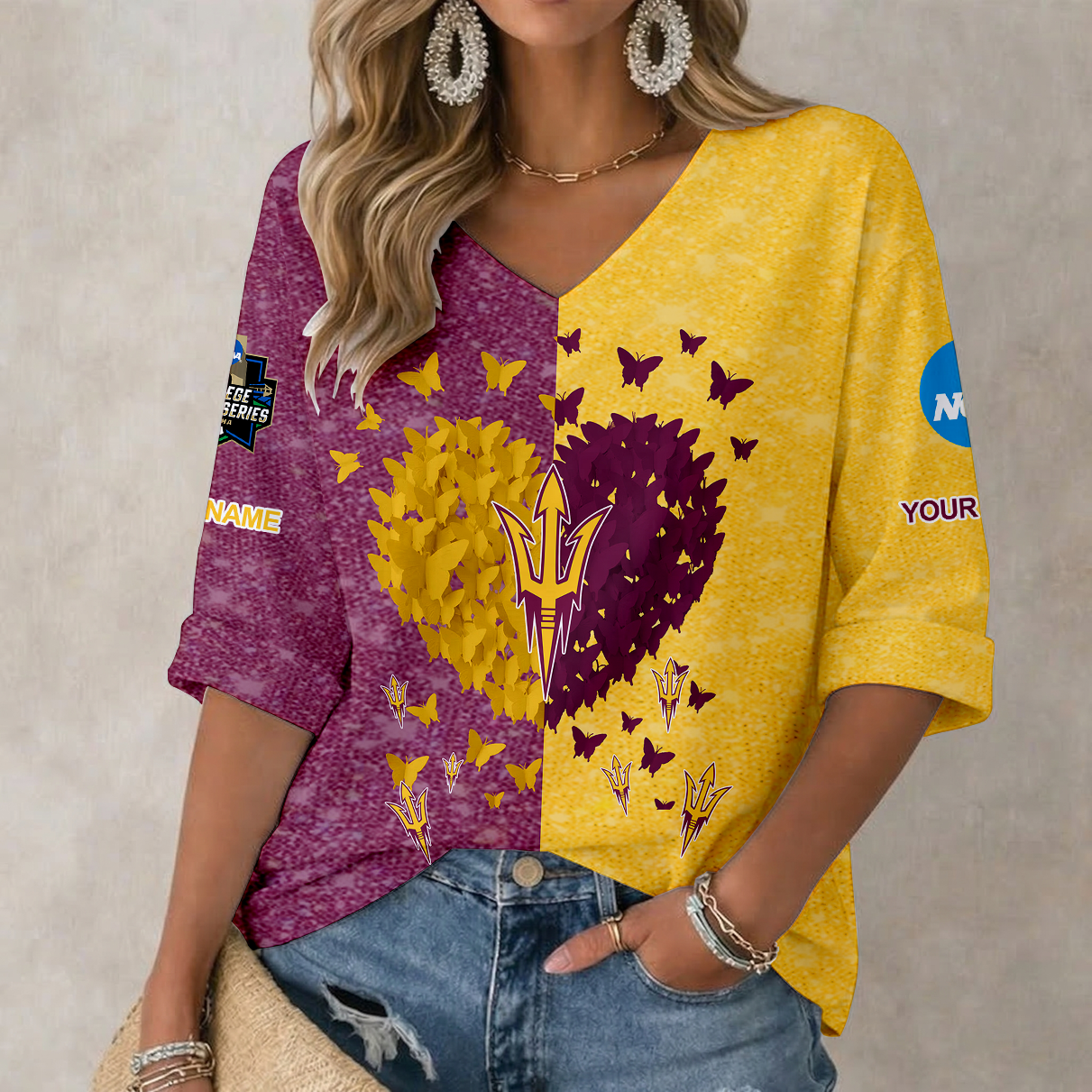LIMITED DROP NCAA CWS02 ASS ARIZONA STATE SUN DEVILS WOMEN'S HEART V-NECK LONG SLEEVE SHIRT