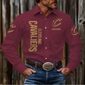FINAL SALE - NEW CUSTOMIZED NBA02 CCA CLEVELAND CAVALIERS MEN'S LONG SLEEVE BUTTON-UP SHIRT