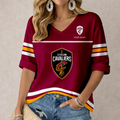 FINAL SALE - NEW CUSTOMIZED NBA02 CCA CLEVELAND CAVALIERS WOMEN'S HEART V-NECK LONG SLEEVE SHIRT