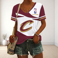 FINAL SALE - NEW CUSTOMIZED NBA02 CCA CLEVELAND CAVALIERS V-NECK FEMALE SHIRT