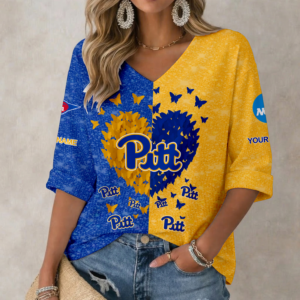 LIMITED DROP NCAA FBS02 PIP PI PANTHERS WOMEN'S HEART V-NECK LONG SLEEVE SHIRT