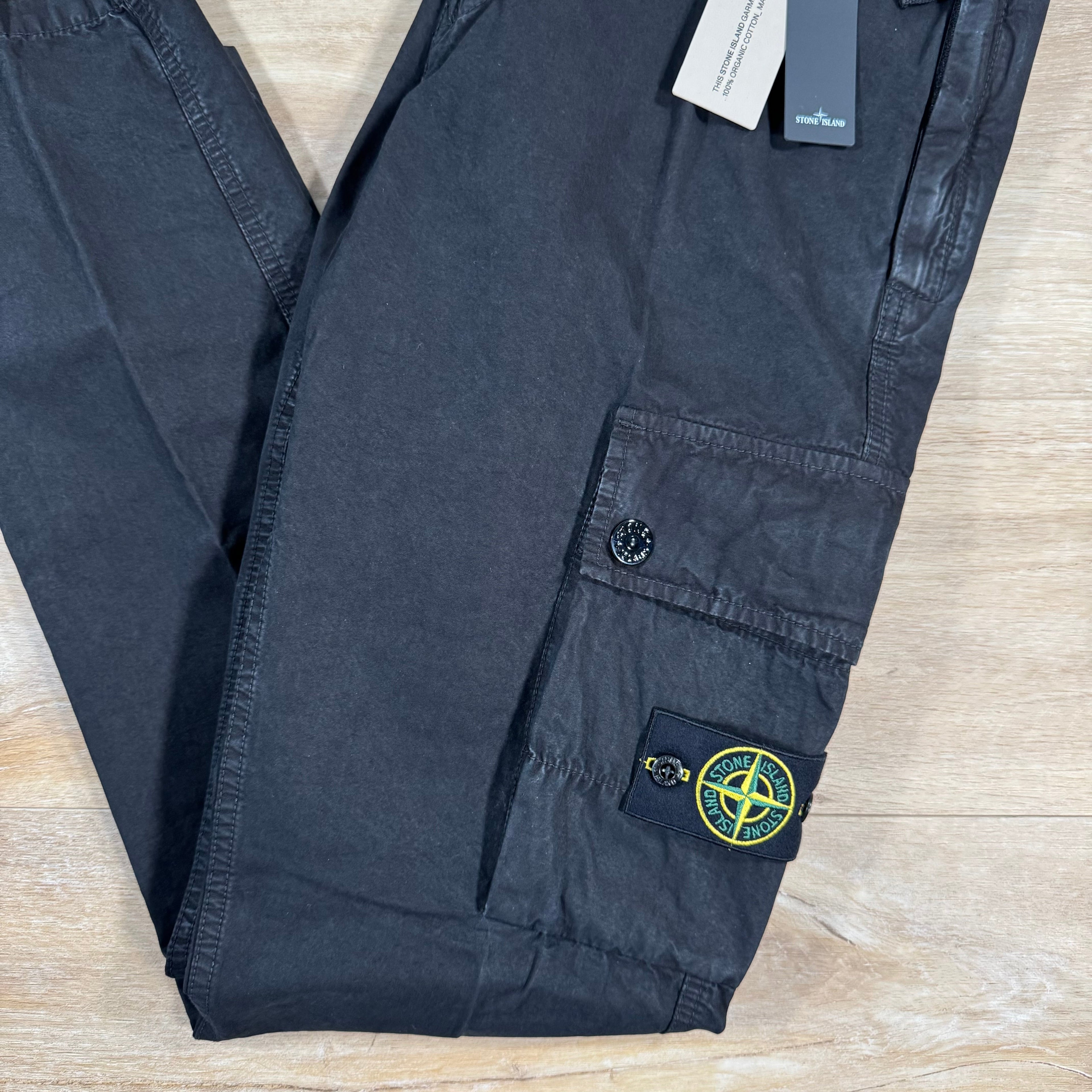 Stone Island Brushed Cotton Old Treatment Cargo Trousers in Black Ironleague