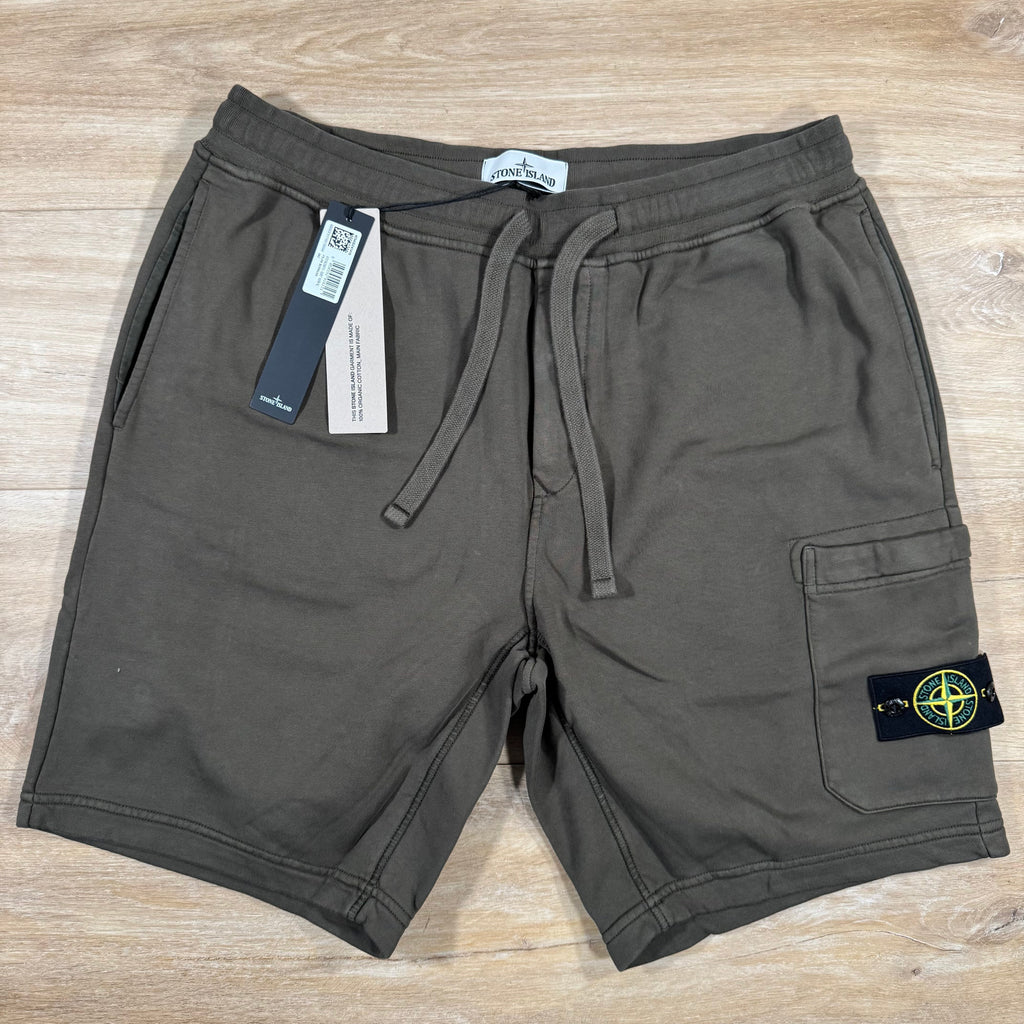 Stone Island Organic Cotton Fleece Shorts in Military Green Ironleague