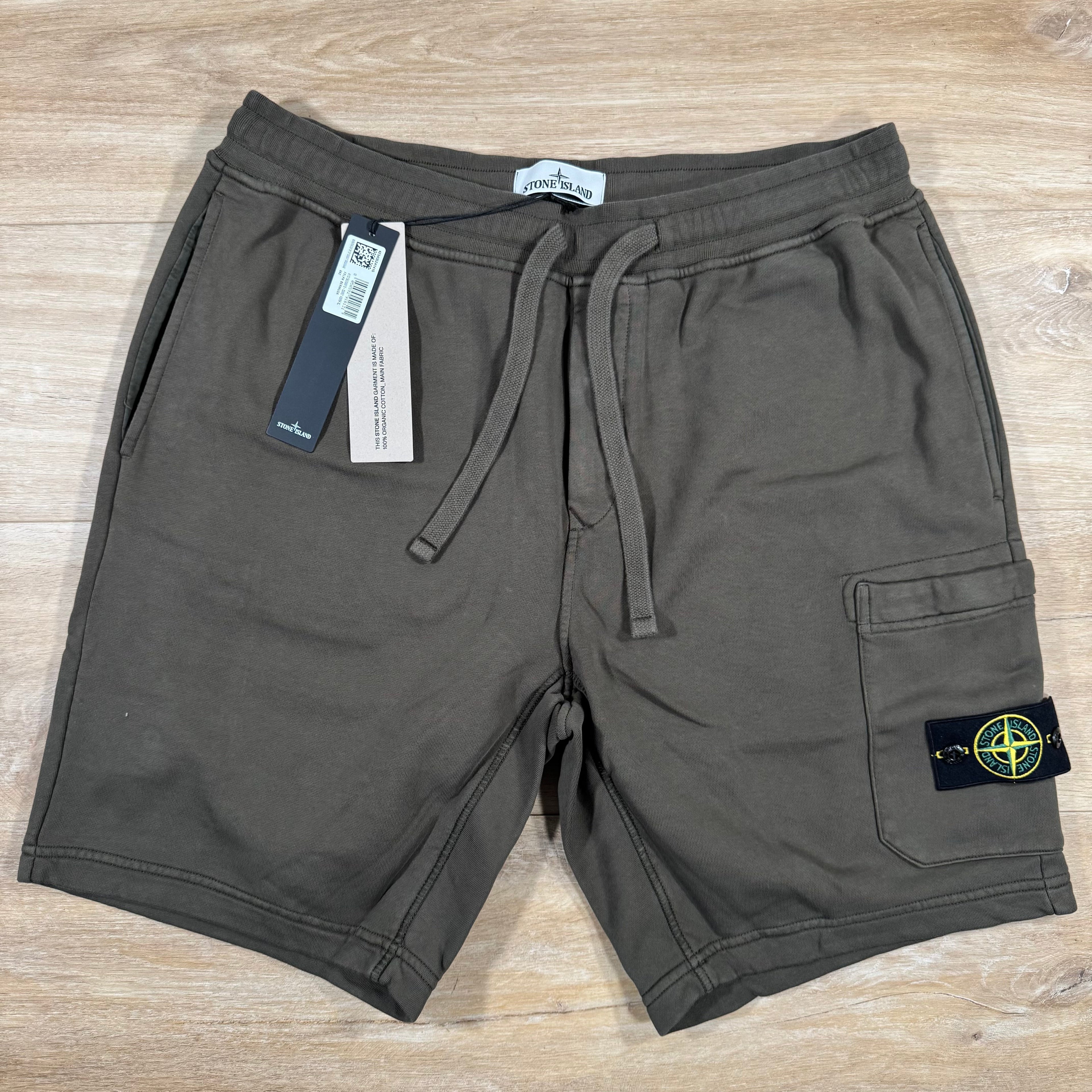Stone Island Organic Cotton Fleece Shorts in Military Green Ironleague