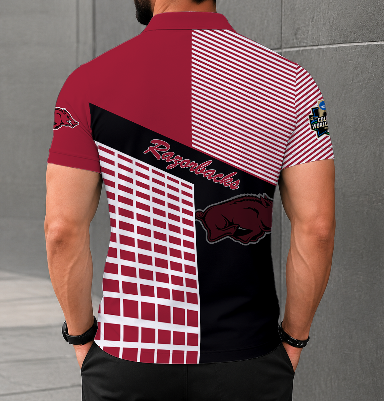 LIMITED EDITION - NEW CUSTOMIZED NCAA CWS03 AKR ARKANSAS RAZORBACKS POLO SHIRT