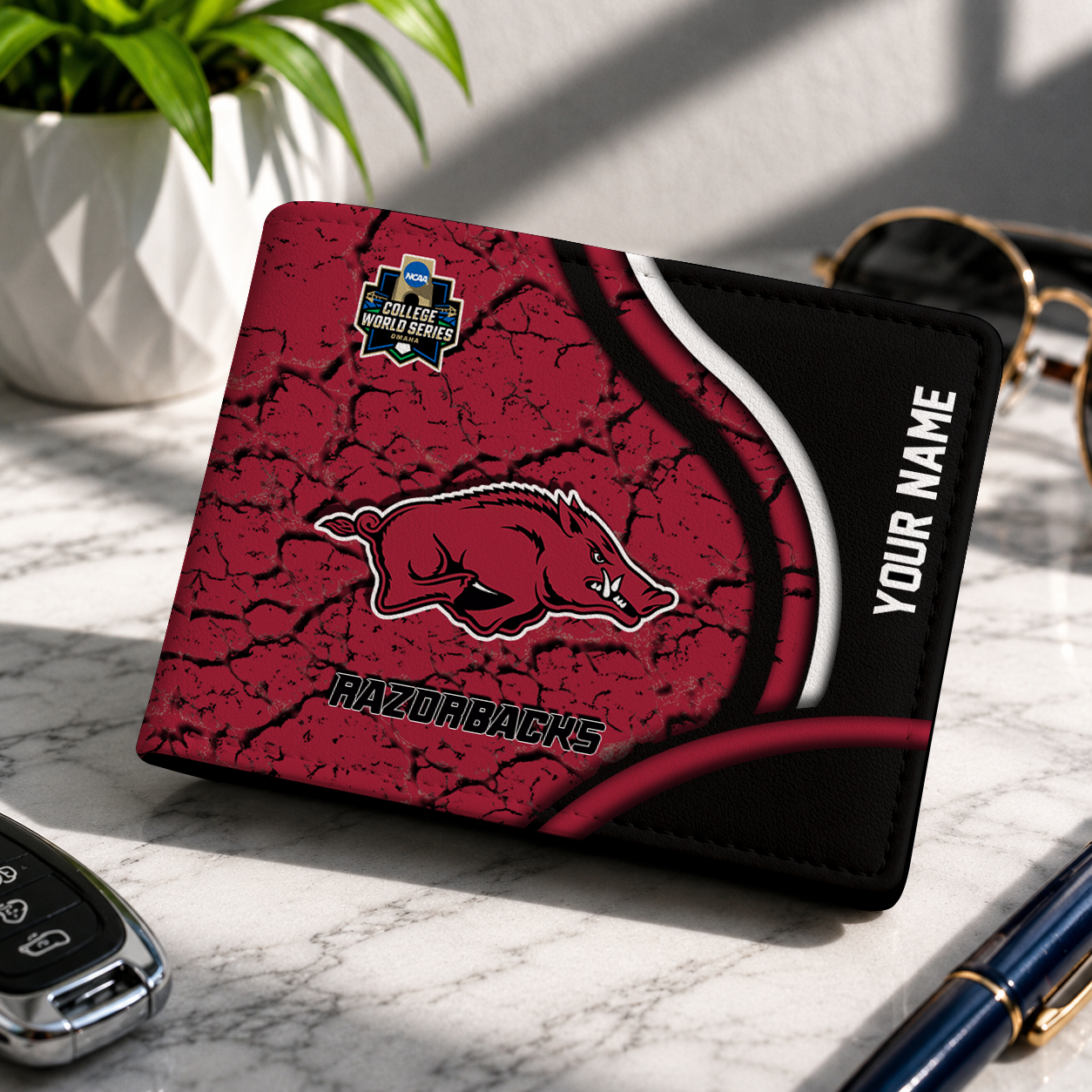 VIRAL EDITION NCAA CWS03 AKR ARKANSAS RAZORBACKS LEATHER WALLET