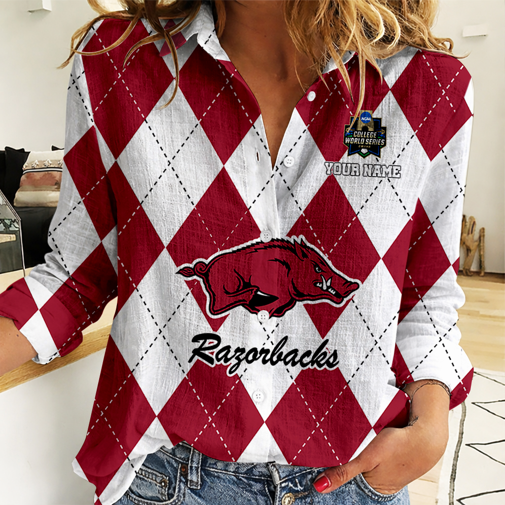 LIMITED DROP NCAA CWS03 AKR AK RAZORBACKS WOMEN CASUAL SHIRT FOR FAN