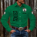 FINAL SALE - NEW CUSTOMIZED NBA03 BCE BOSTON CELTICS MEN'S LONG SLEEVE BUTTON-UP SHIRT