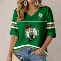 FINAL SALE - NEW CUSTOMIZED NBA03 BCE BOSTON CELTICS WOMEN'S HEART V-NECK LONG SLEEVE SHIRT