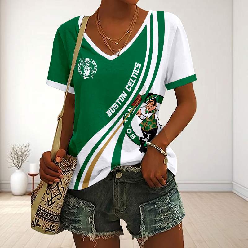 FINAL SALE - NEW CUSTOMIZED NBA03 BCE BOSTON CELTICS V-NECK FEMALE SHIRT