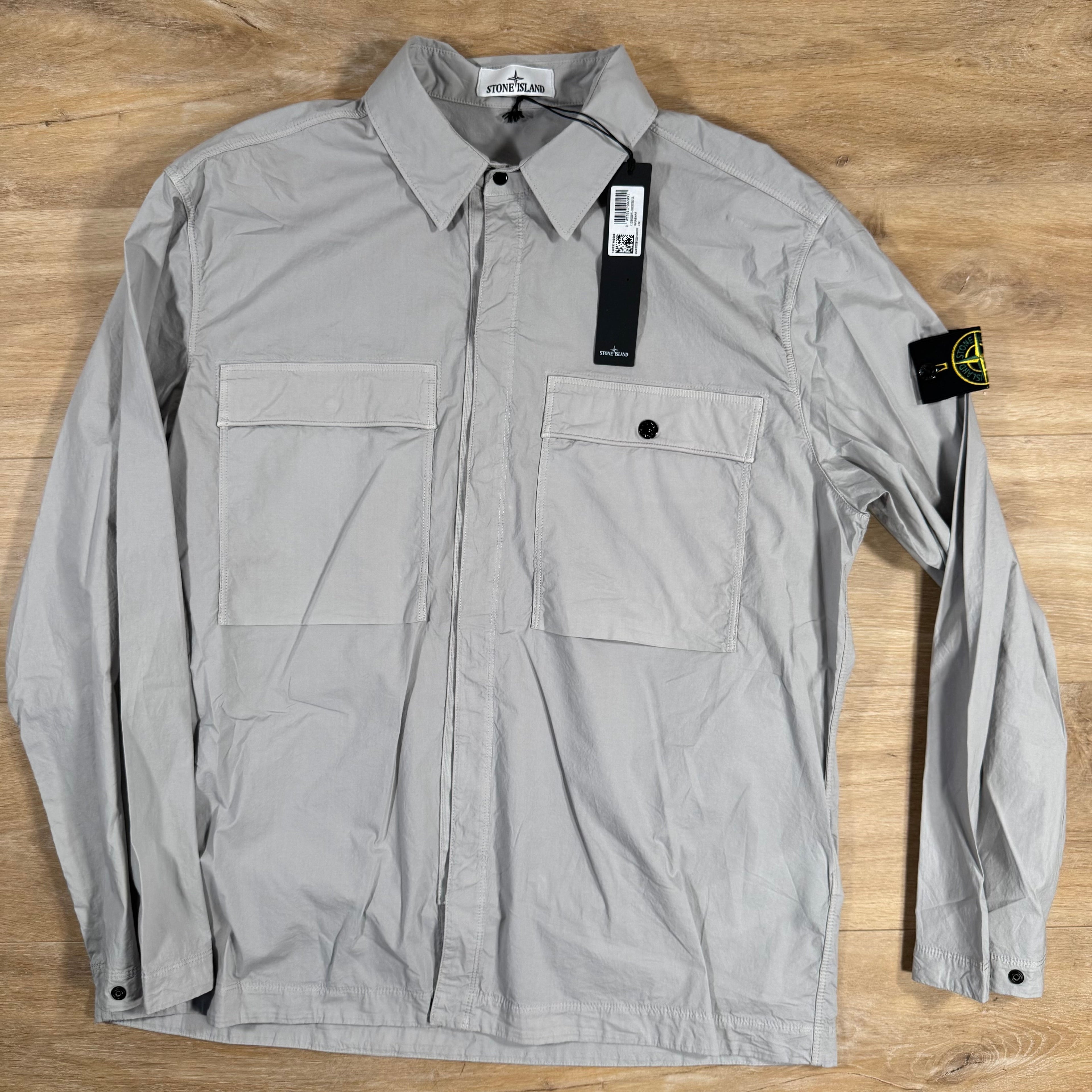 Stone Island Supima Twill Stretch-TC Overshirt in Pearl Grey Ironleague
