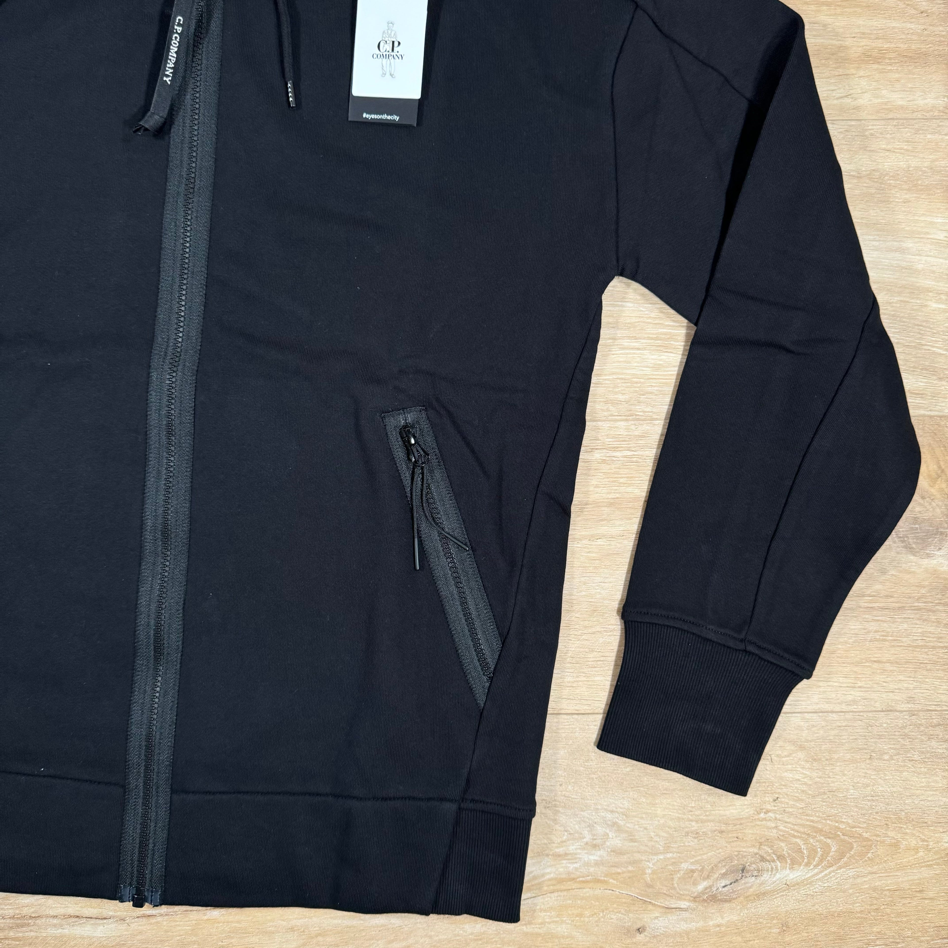 CP Company Diagonal Raised Fleece Goggle Hoodie in Black Ironleague