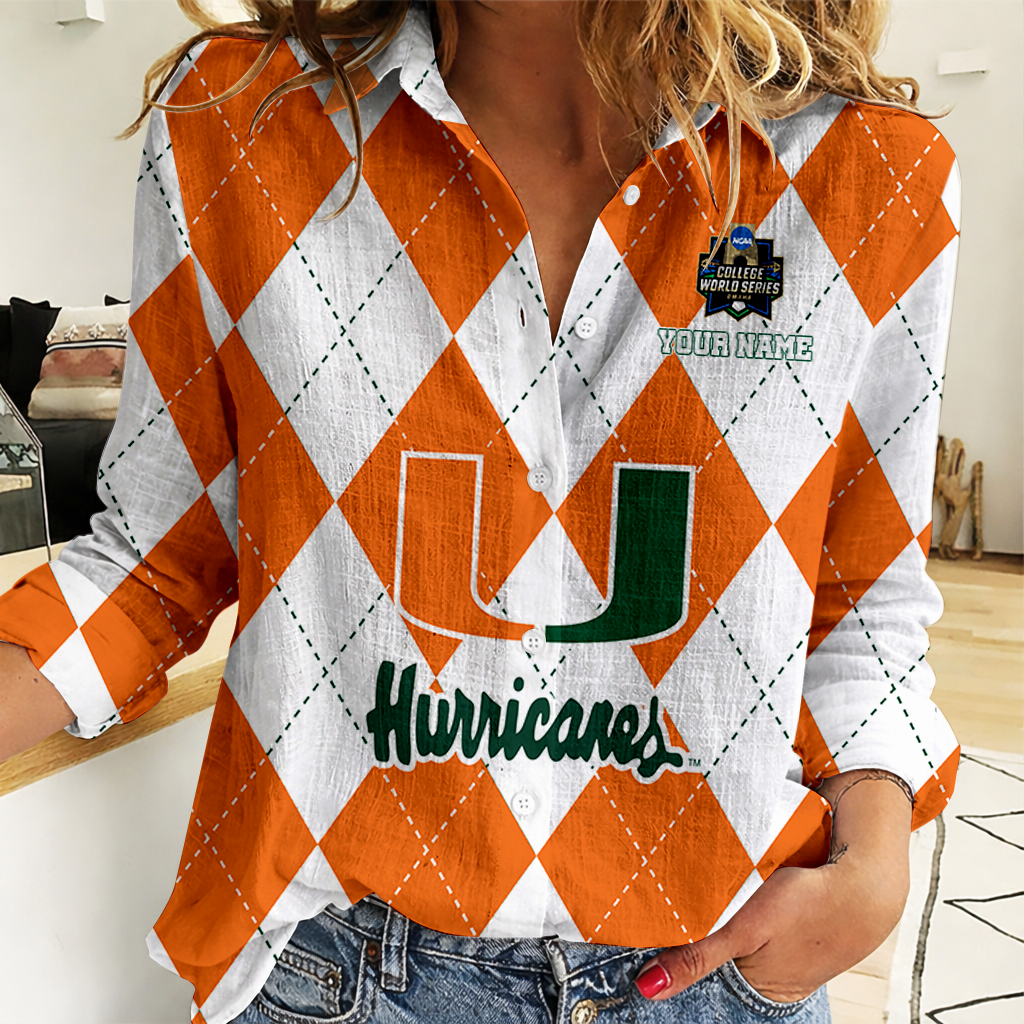 LIMITED DROP NCAA CWS04 MIH MI HURRICANES WOMEN CASUAL SHIRT FOR FAN