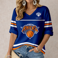 FINAL SALE - NEW CUSTOMIZED NBA04 NYK NEW YORK KNICKS WOMEN'S HEART V-NECK LONG SLEEVE SHIRT