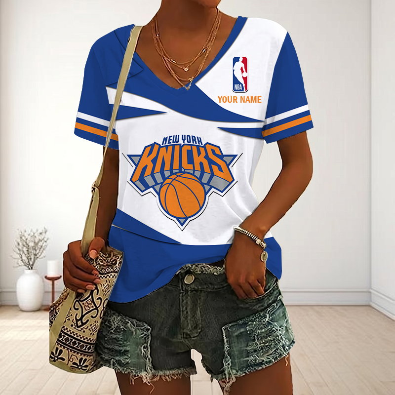 FINAL SALE - NEW CUSTOMIZED NBA04 NYK NEW YORK KNICKS V-NECK FEMALE SHIRT