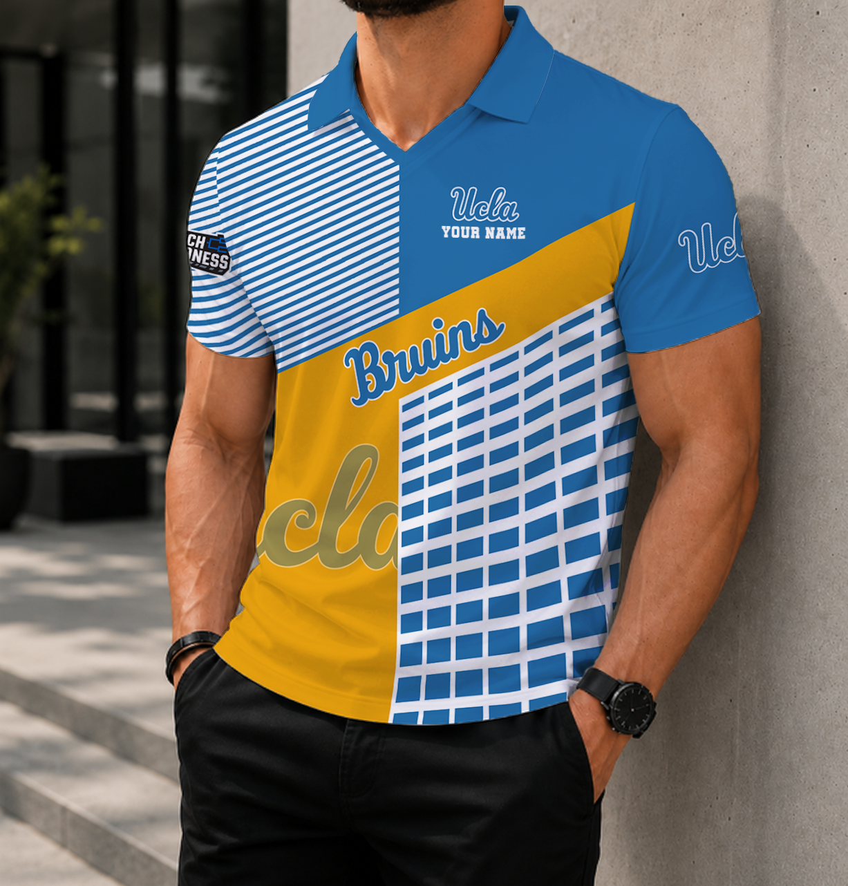 VIRAL EDITION - NEW CUSTOMIZED NCAA MAM04 UCB UCLA BRUINS POLO SHIRT