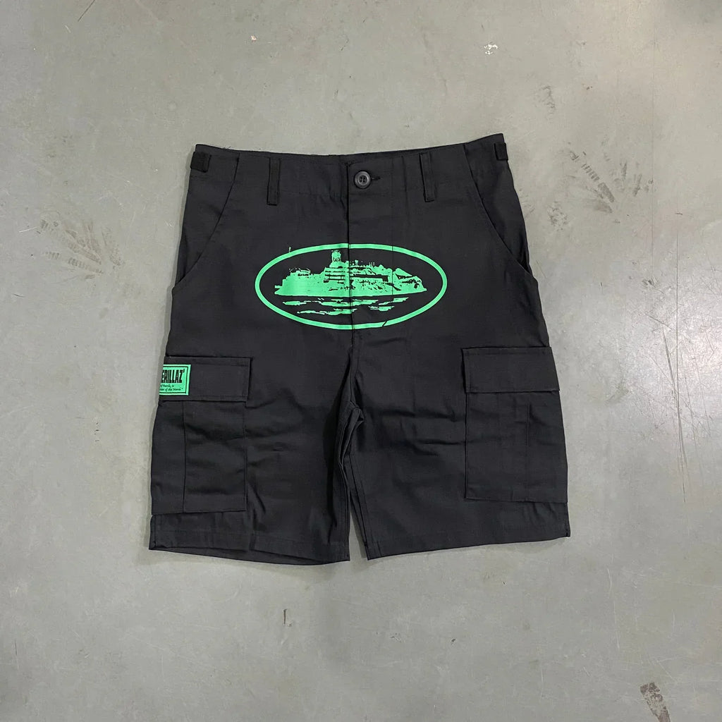 Corteiz Mula Guerrillaz Shorts - Black/Green Ironleague