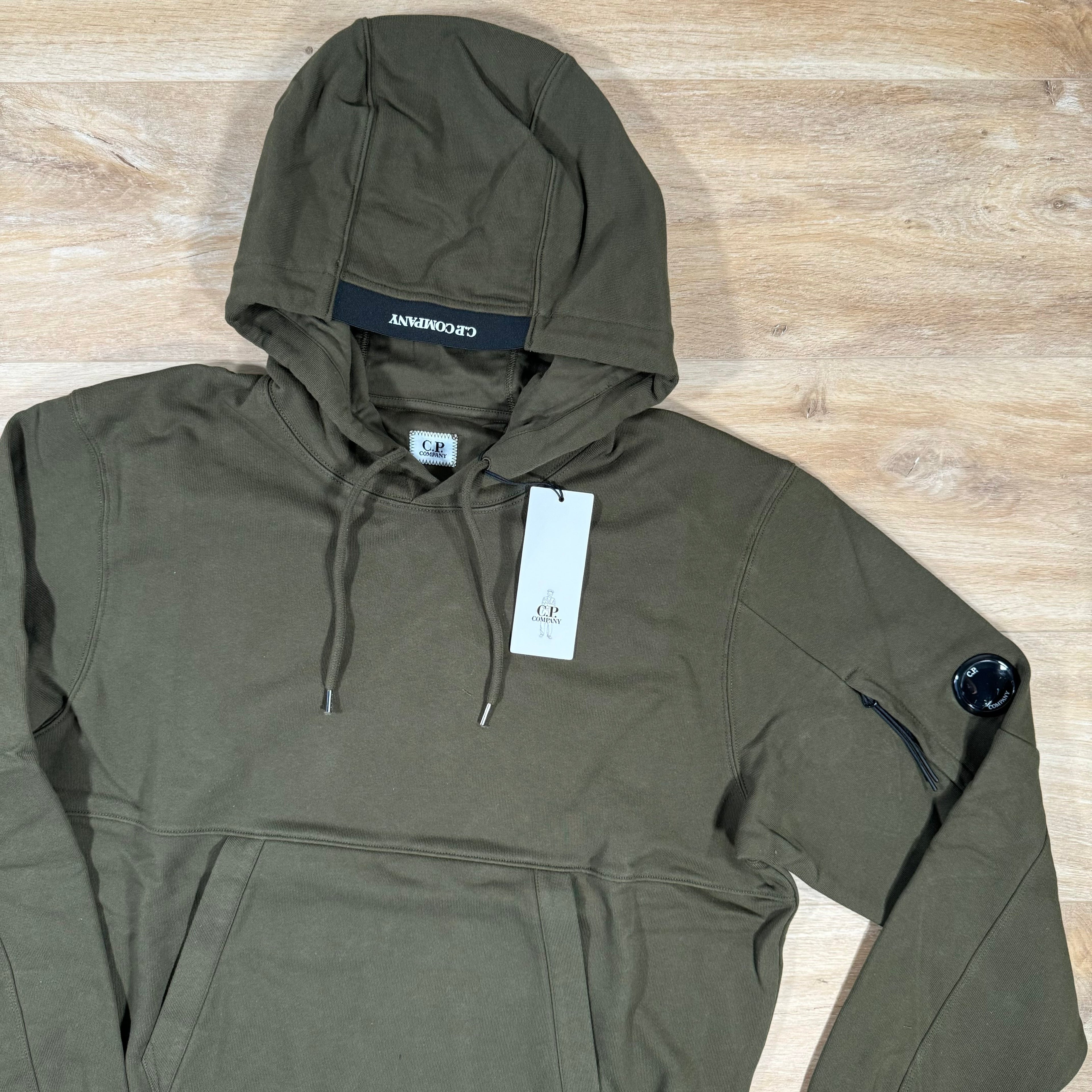 CP Company Diagonal Raised Fleece Lens Hoodie in Ivy Green Ironleague