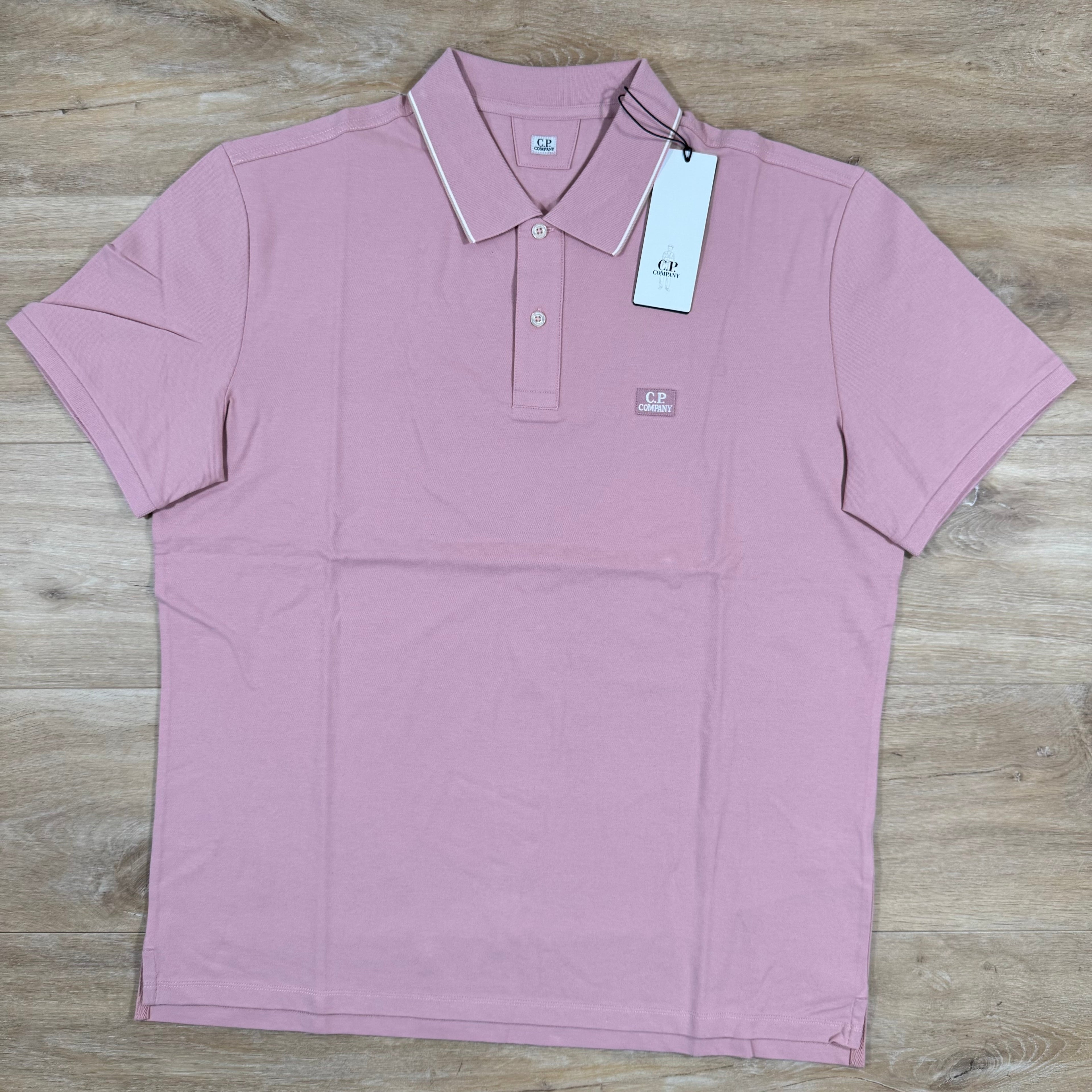 CP Company Stretch Piquet Striped Collar Polo Shirt in Misty Rose - Pink Ironleague