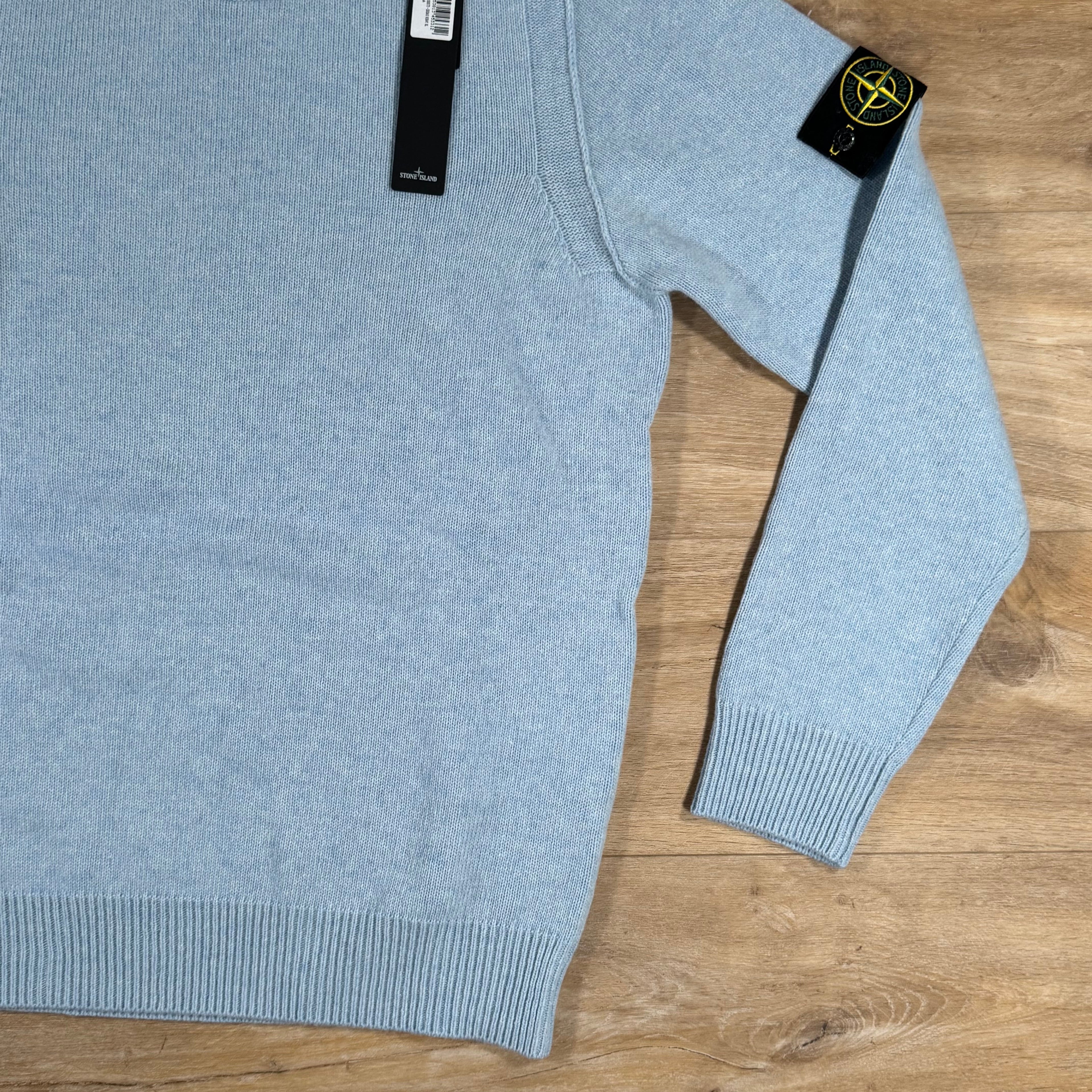 Stone Island Lambswool Crewneck Jumper in Sky Blue Ironleague