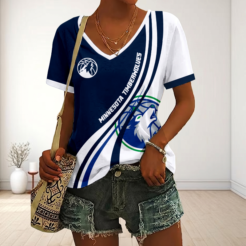 FINAL SALE - NEW CUSTOMIZED NBA05 MTW MINNESOTA TIMBERWOLVES V-NECK FEMALE SHIRT