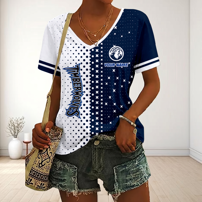 FINAL SALE - NEW CUSTOMIZED NBA05 MTW MINNESOTA TIMBERWOLVES V-NECK FEMALE SHIRT
