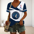 FINAL SALE - NEW CUSTOMIZED NBA05 MTW MINNESOTA TIMBERWOLVES V-NECK FEMALE SHIRT