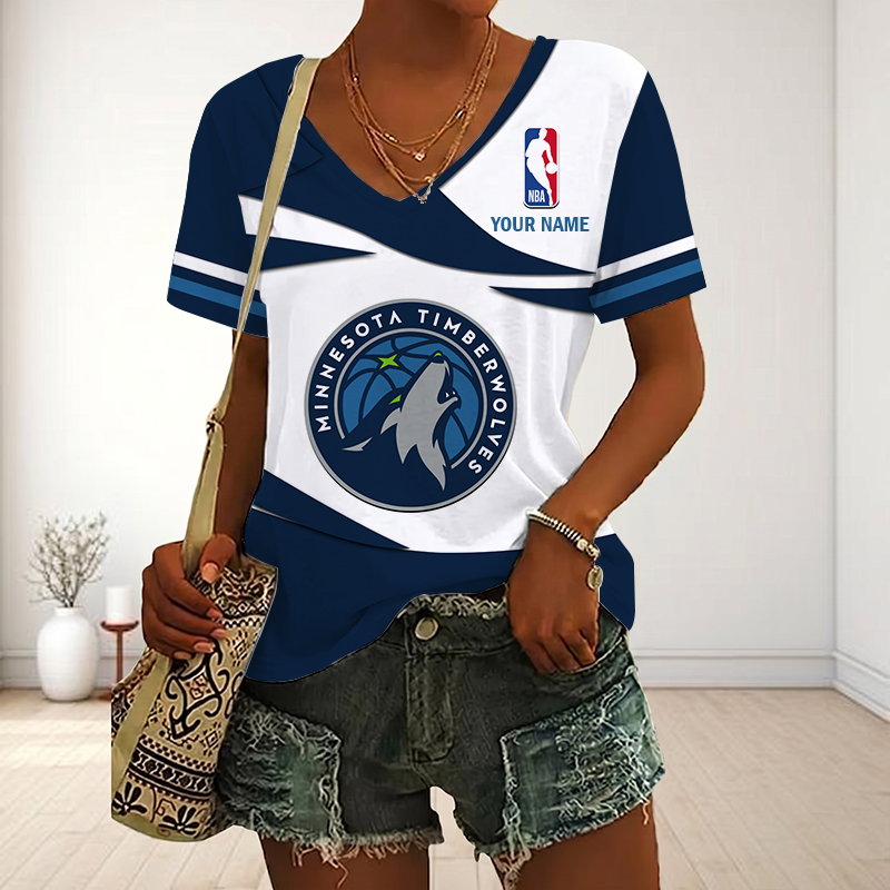 FINAL SALE - NEW CUSTOMIZED NBA05 MTW MINNESOTA TIMBERWOLVES V-NECK FEMALE SHIRT
