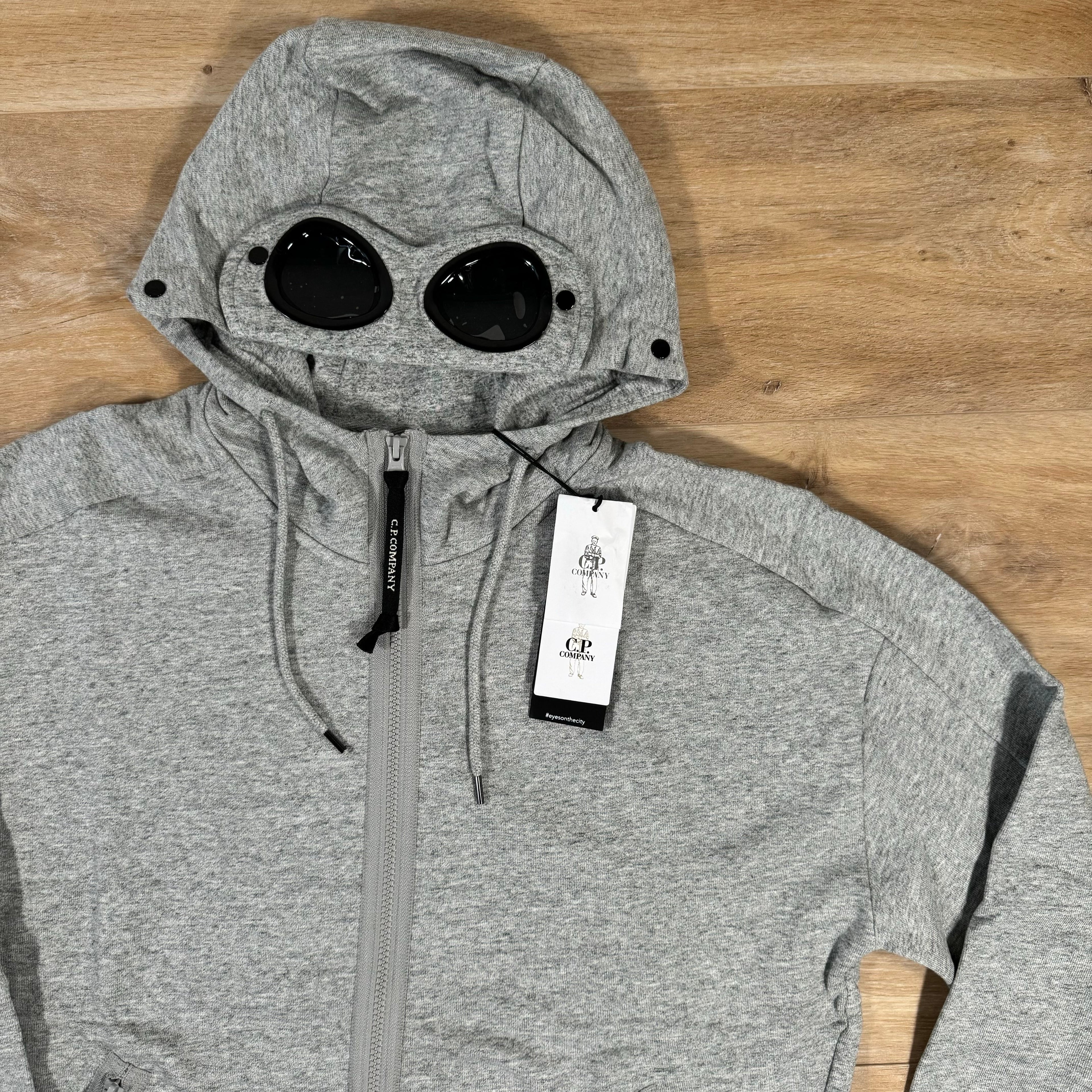 CP Company Diagonal Raised Zipped Goggle Hoodie in Grey Ironleague