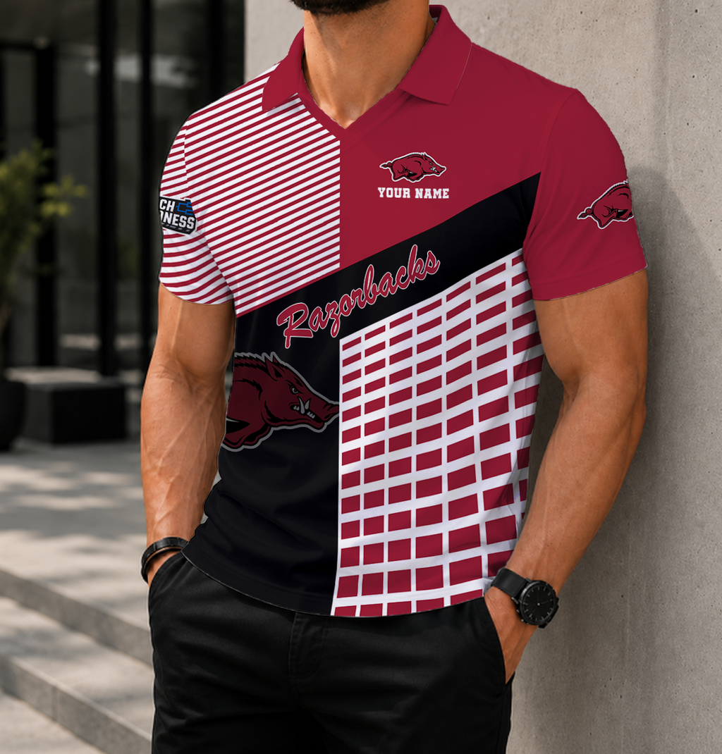 VIRAL EDITION - NEW CUSTOMIZED NCAA MAM06 AKR ARKANSAS RAZORBACKS POLO SHIRT
