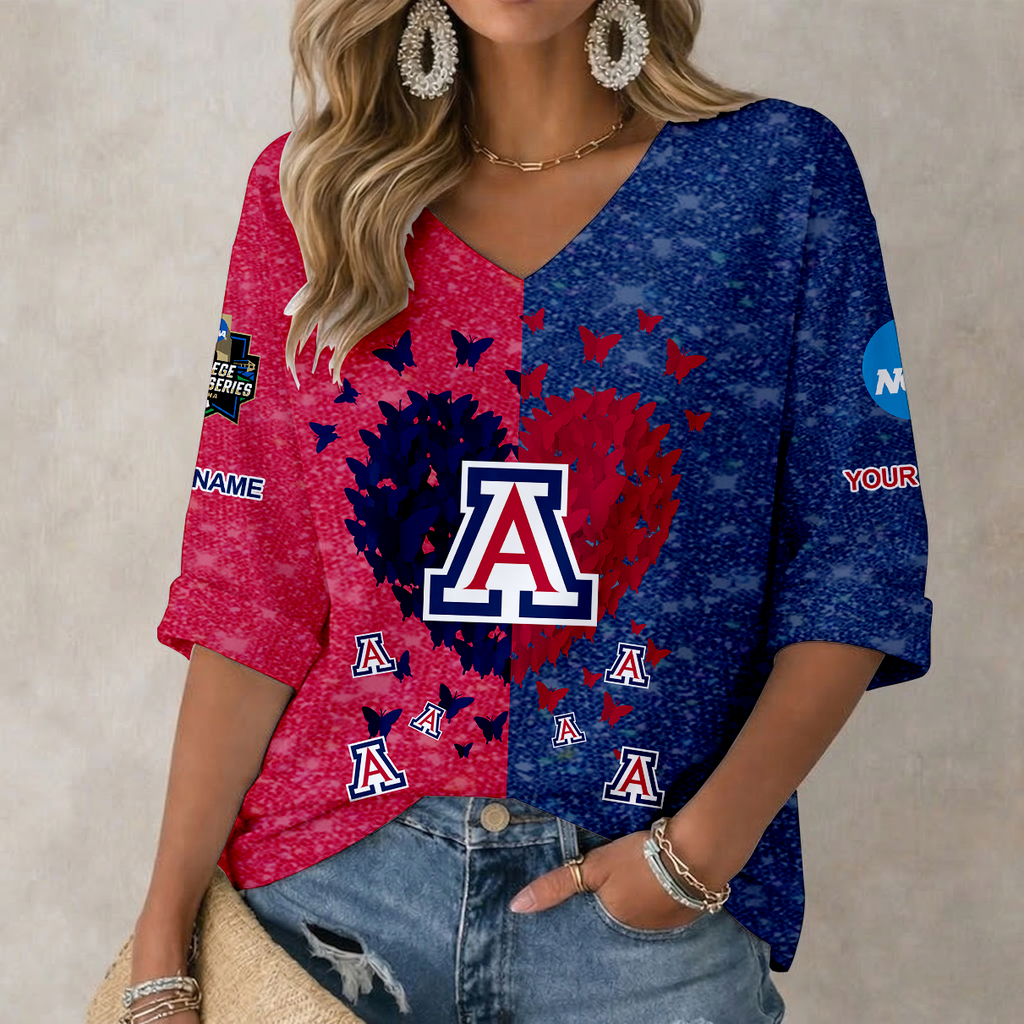 LIMITED DROP NCAA CWS06 ARW ARIZONA WILDCATS WOMEN'S HEART V-NECK LONG SLEEVE SHIRT