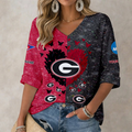 LIMITED DROP NCAA FBS06 GEB GE BULLGOGS WOMEN'S HEART V-NECK LONG SLEEVE SHIRT