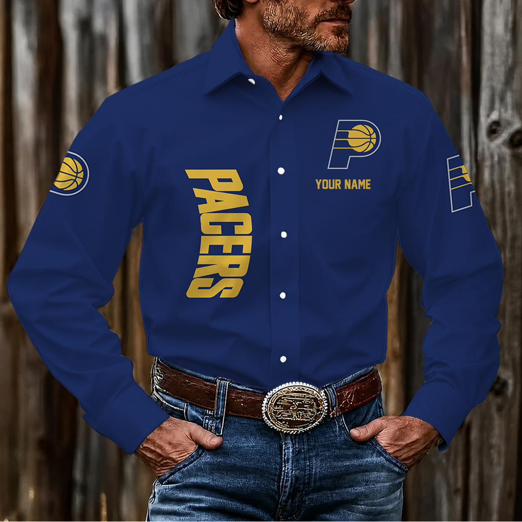 FINAL SALE - NEW CUSTOMIZED NBA06 IPA INDIANA PACERS MEN'S LONG SLEEVE BUTTON-UP SHIRT