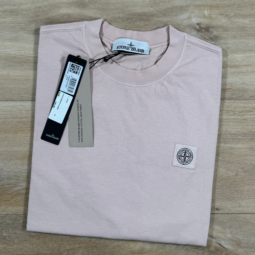 Stone Island Combed Organic Cotton Patch Logo T-Shirt in Antique Rose Ironleague