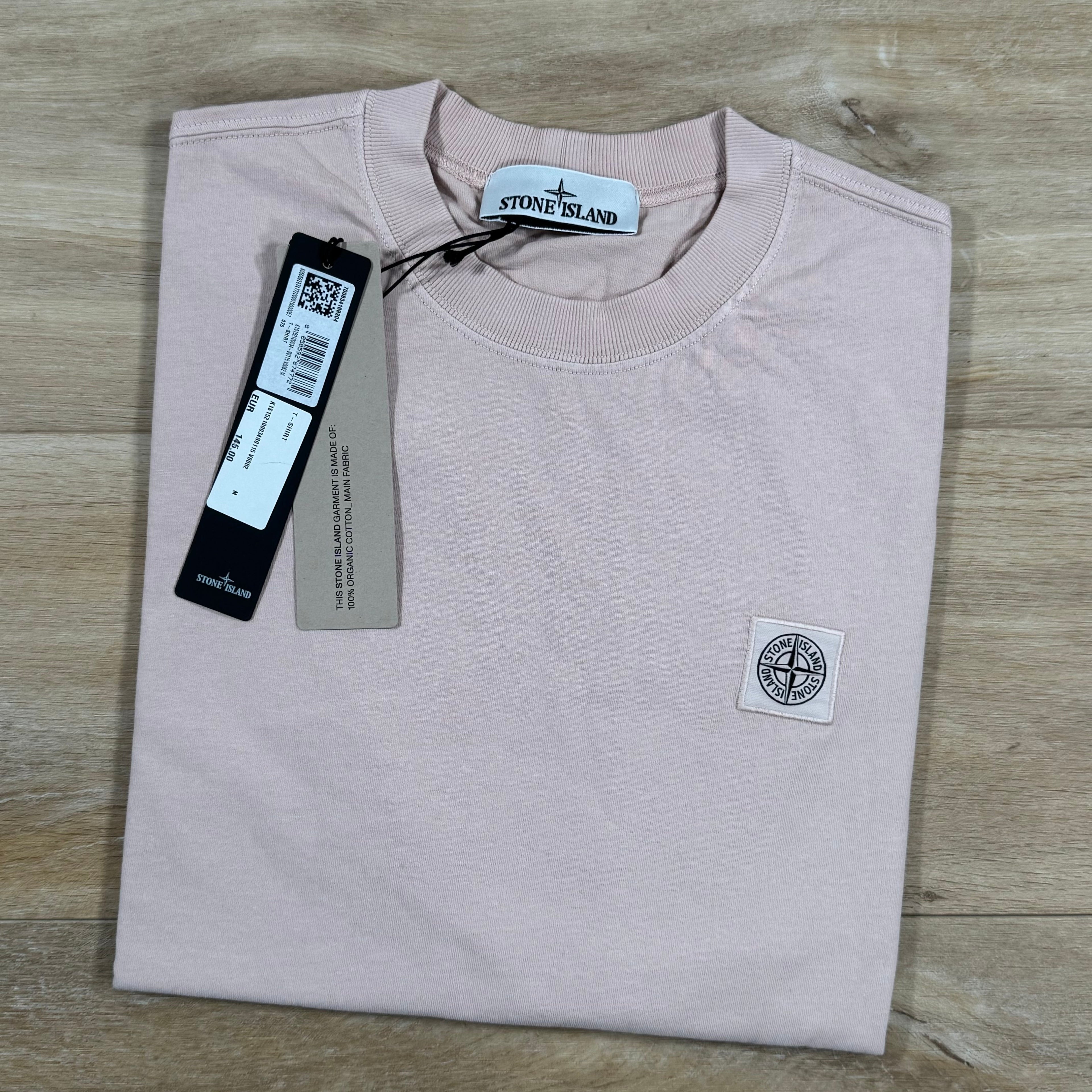 Stone Island Combed Organic Cotton Patch Logo T-Shirt in Antique Rose Ironleague