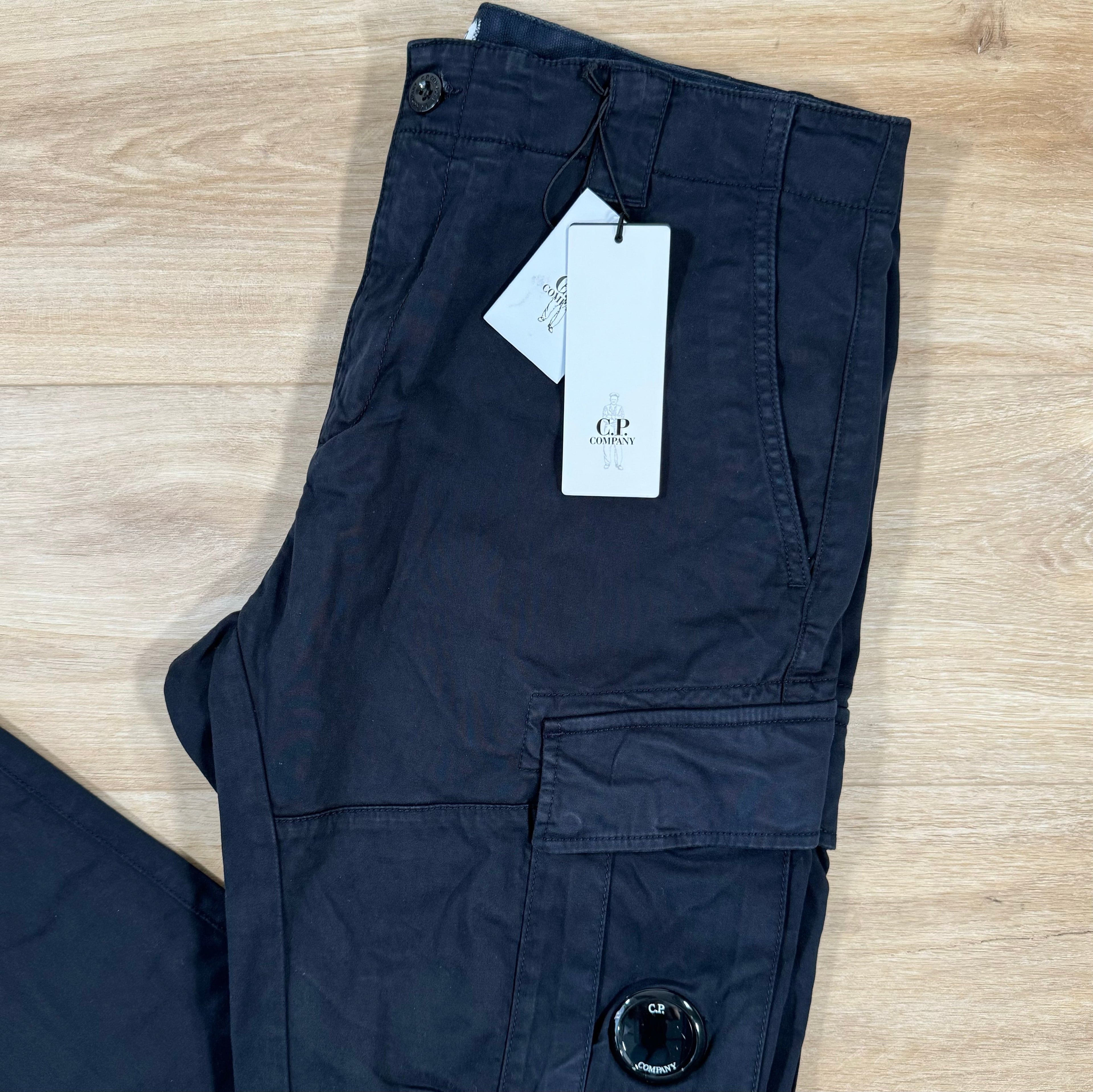 CP Company Stretch Sateen Lens Cargo Pants in Navy Ironleague