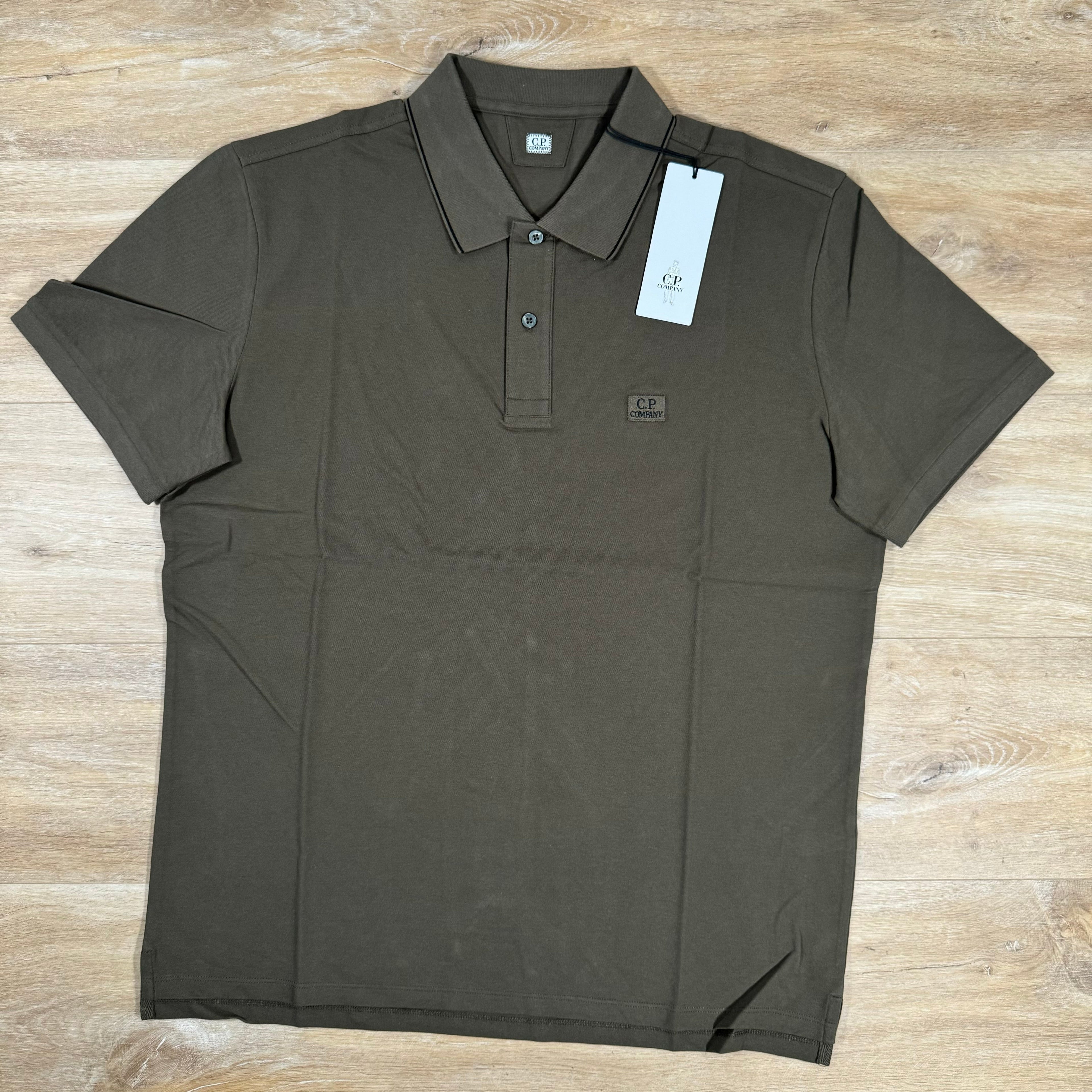 CP Company Stretch Piquet Striped Collar Polo Shirt in Ivy Green Ironleague