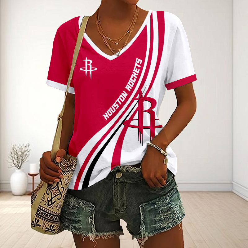 FINAL SALE - NEW CUSTOMIZED NBA07 HRO HOUSTON ROCKETS V-NECK FEMALE SHIRT
