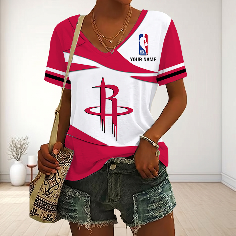 FINAL SALE - NEW CUSTOMIZED NBA07 HRO HOUSTON ROCKETS V-NECK FEMALE SHIRT