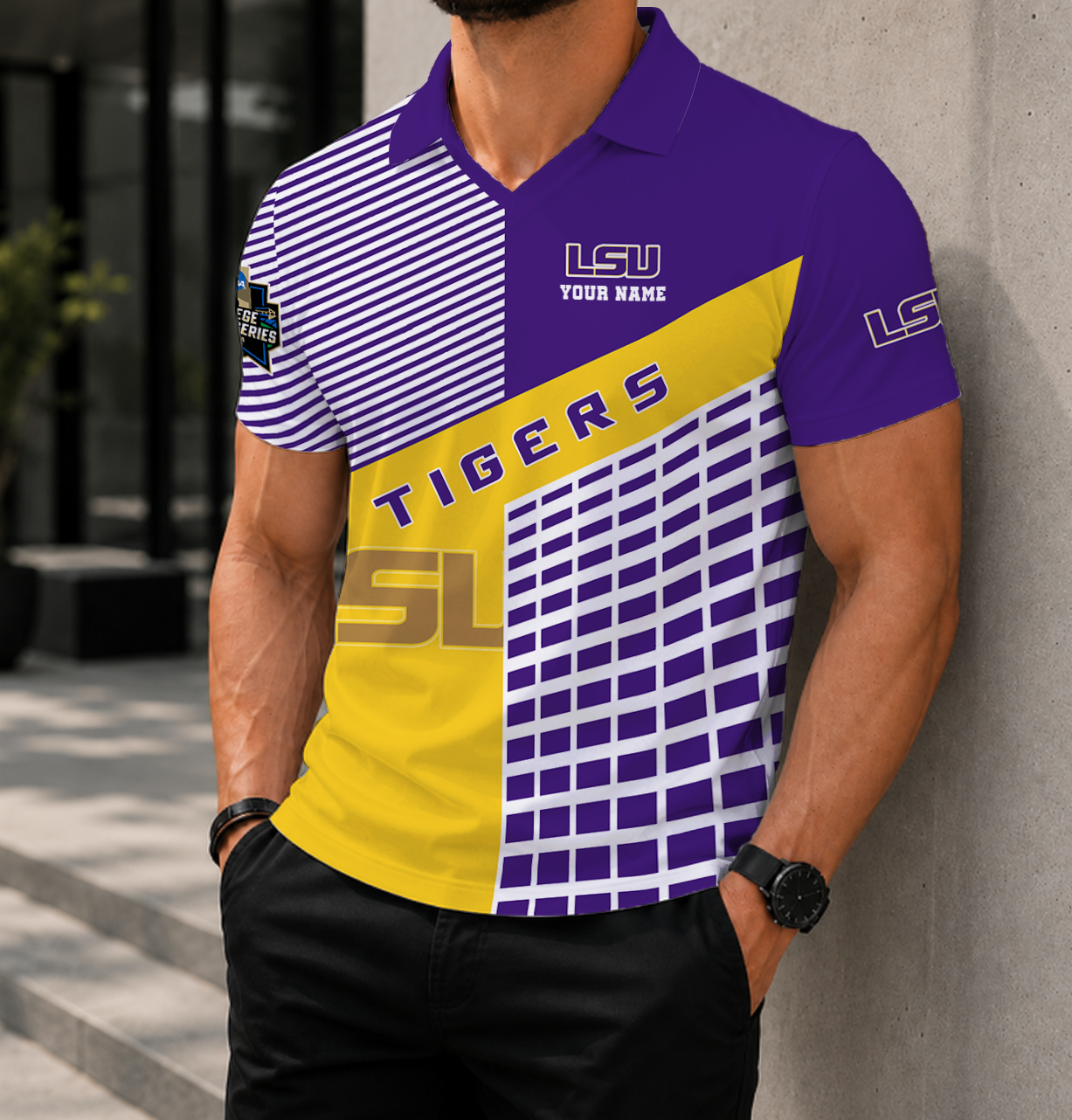 LIMITED EDITION - NEW CUSTOMIZED NCAA CWS07 LST LSU TIGERS POLO SHIRT